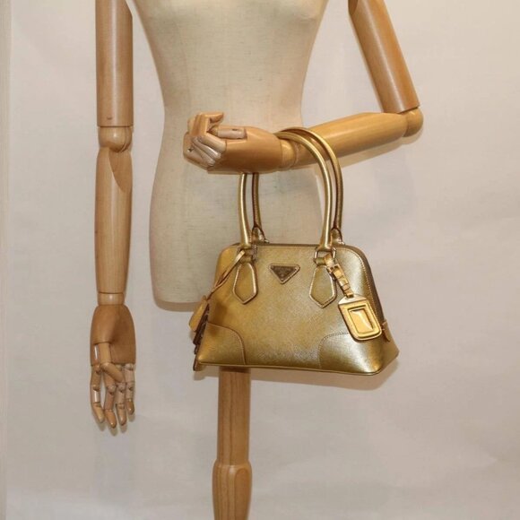PRADA Hand Bag Safiano leather Gold Auth - Picture 1 of 16